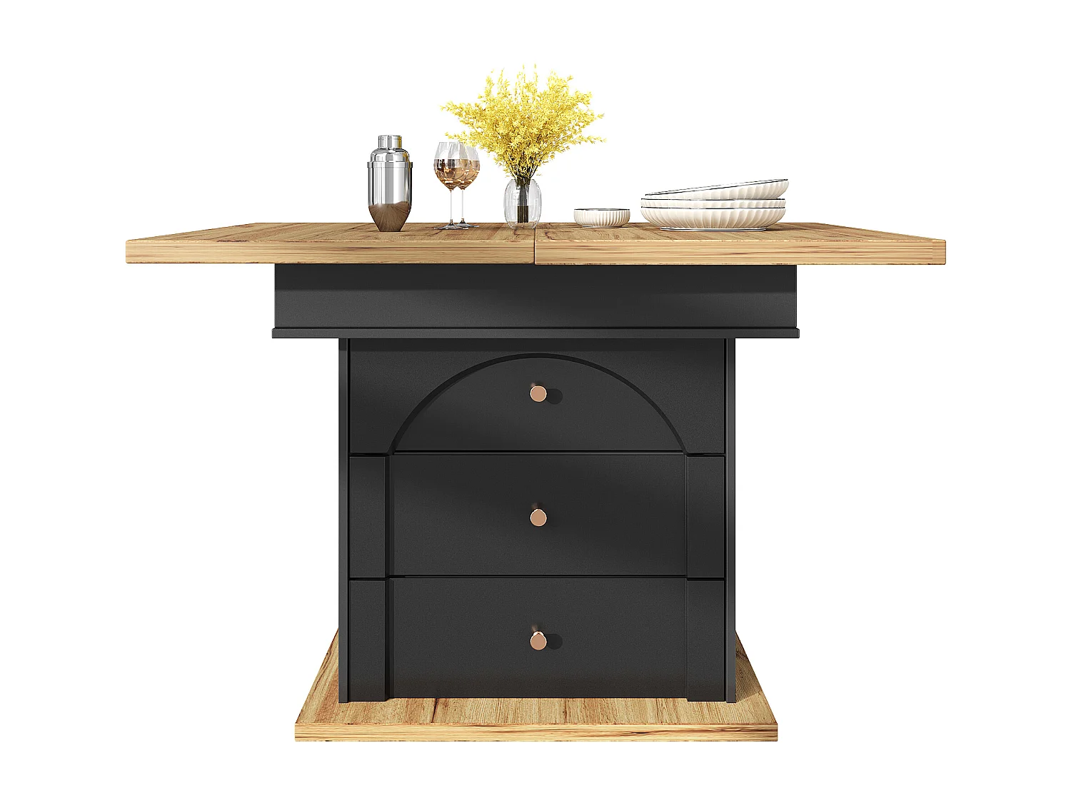 Table à manger extensible 110-140×80cm - 4-6 personne - 1 porte et 2 tiroirs - Style moderne - Noir