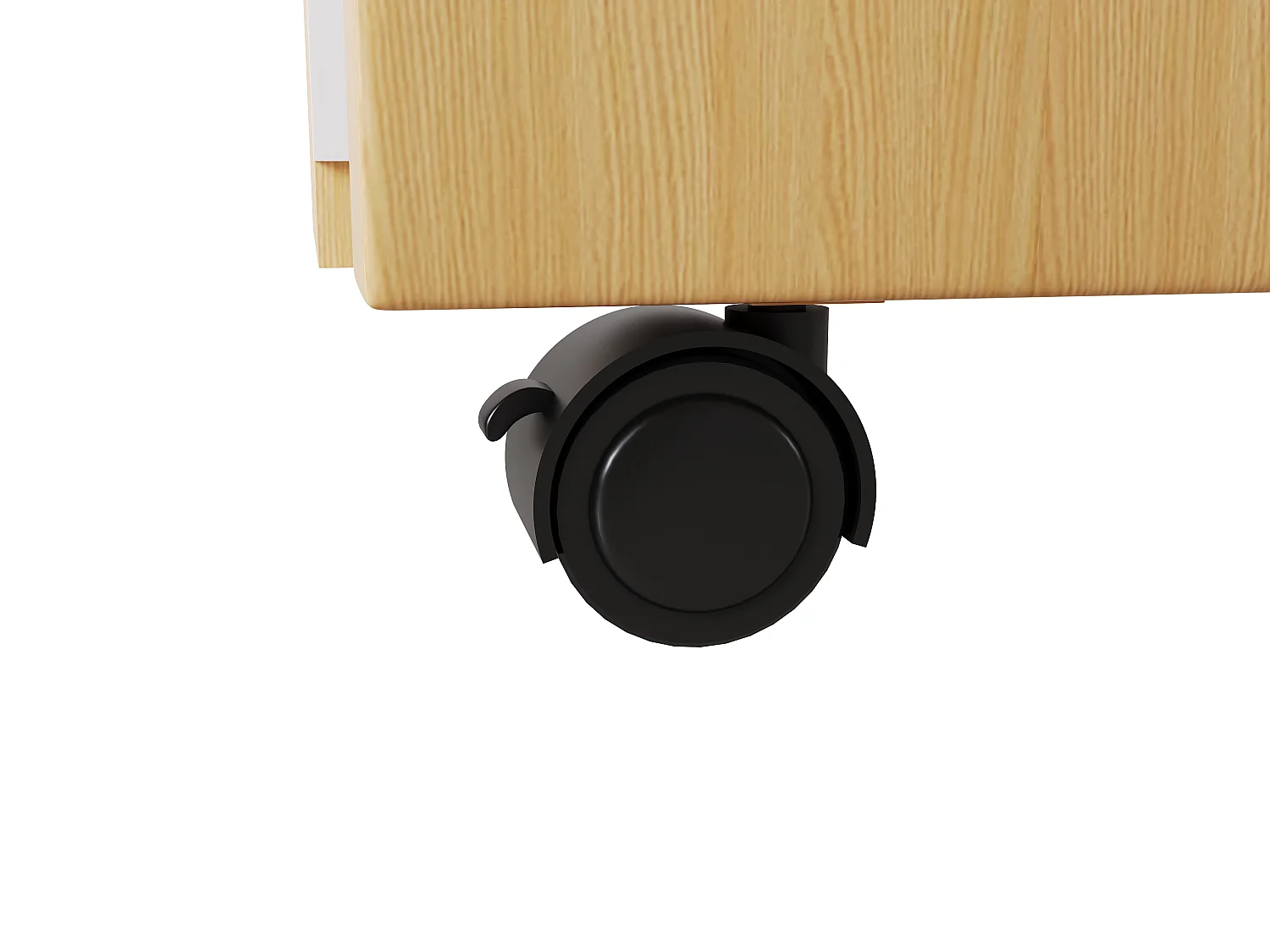 Bureau d'angle 120x50x76.5 cm - Plateau pivotant à 360° - 3 tiroirs et 2 portes - Avec roulettes verrouillables - Naturel + Blanc