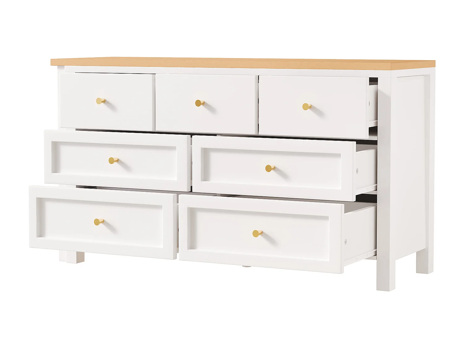 Bureau d'angle 120x40x70cm - avec 7 tiroirs - Design 2 en 1 - Plateau rotatif à 360° - Certifié FSC - Blanc + naturel