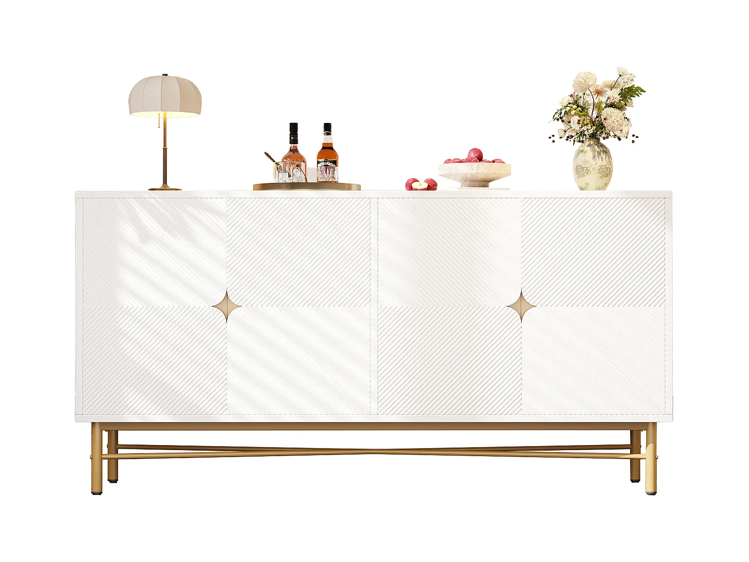 Buffet moderne 160x40x82cm - avec 4 portes - pieds en métal - panneau de particules - Blanc