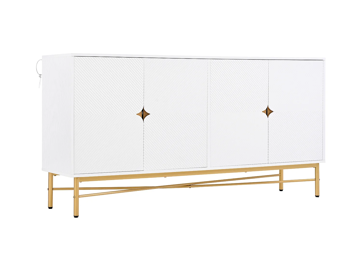 Buffet moderne 160x40x82cm - avec 4 portes - pieds en métal - panneau de particules - Blanc