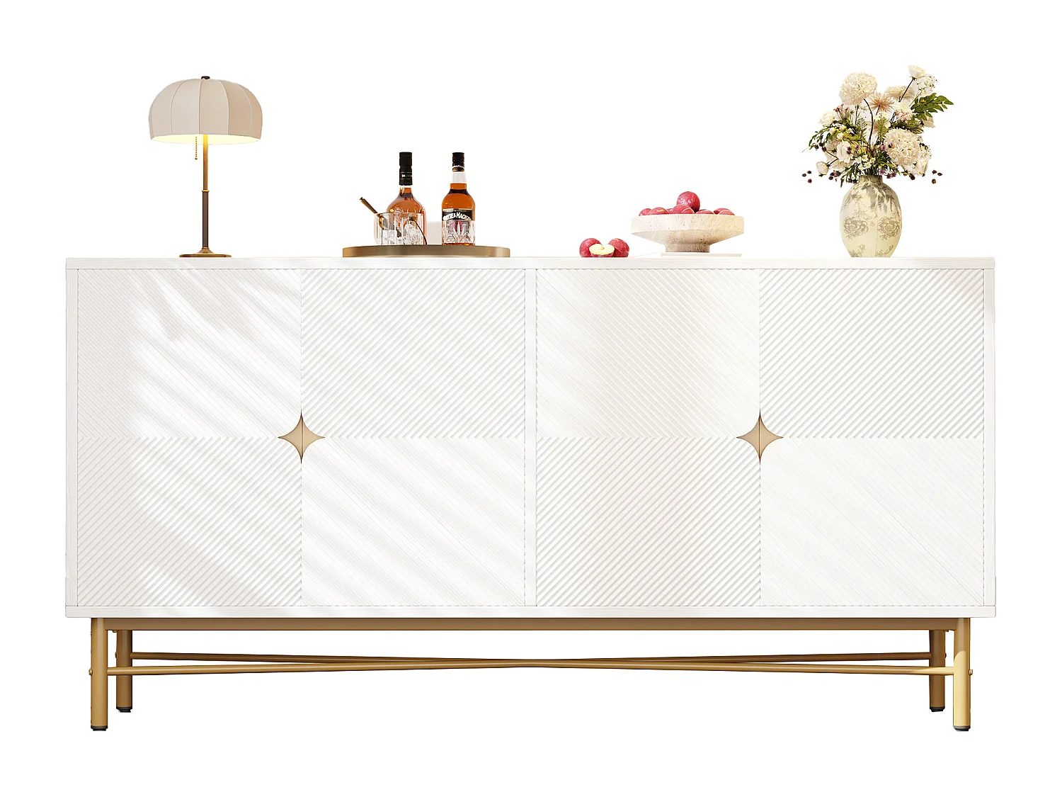 Buffet moderno 160×40×82 cm - con 4 puertas - patas de metal - panel de partículas - blanco