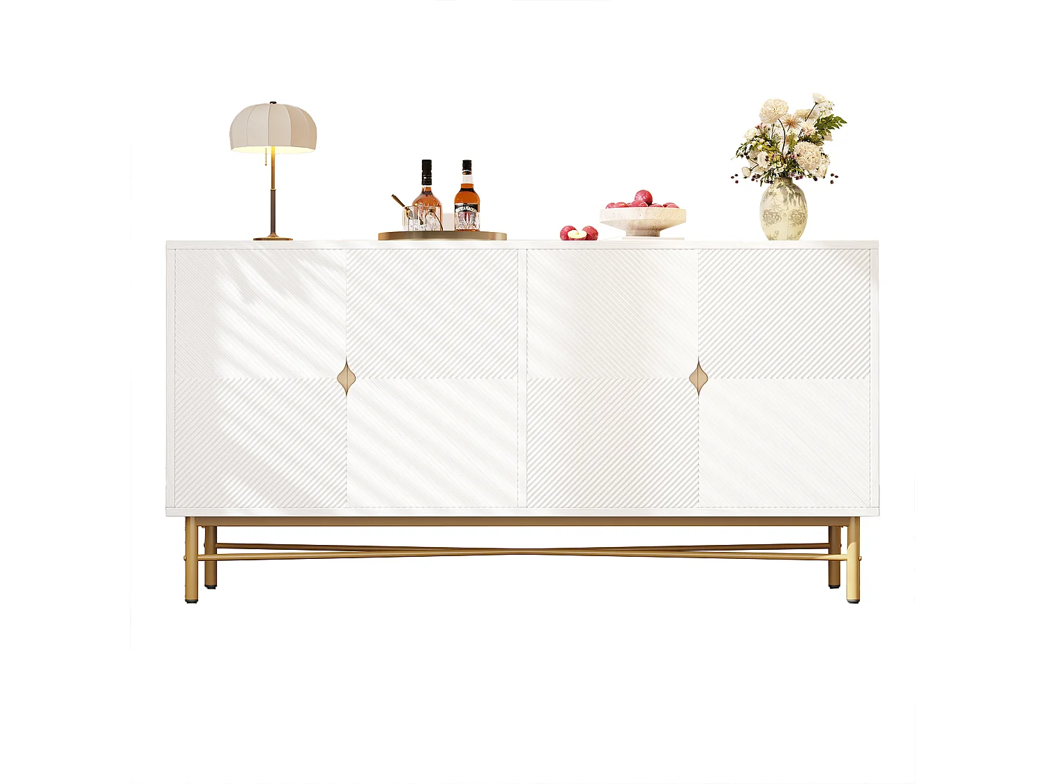 Buffet moderne 160x40x82cm - avec 4 portes - pieds en métal - panneau de particules - Blanc