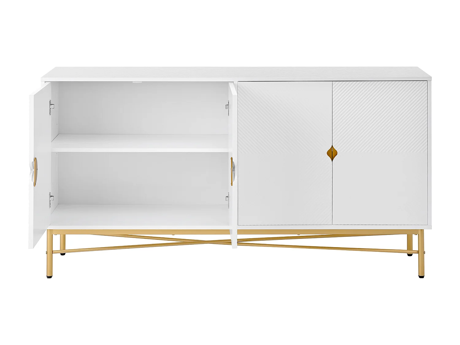 Buffet moderne 160x40x82cm - avec 4 portes - pieds en métal - panneau de particules - Blanc