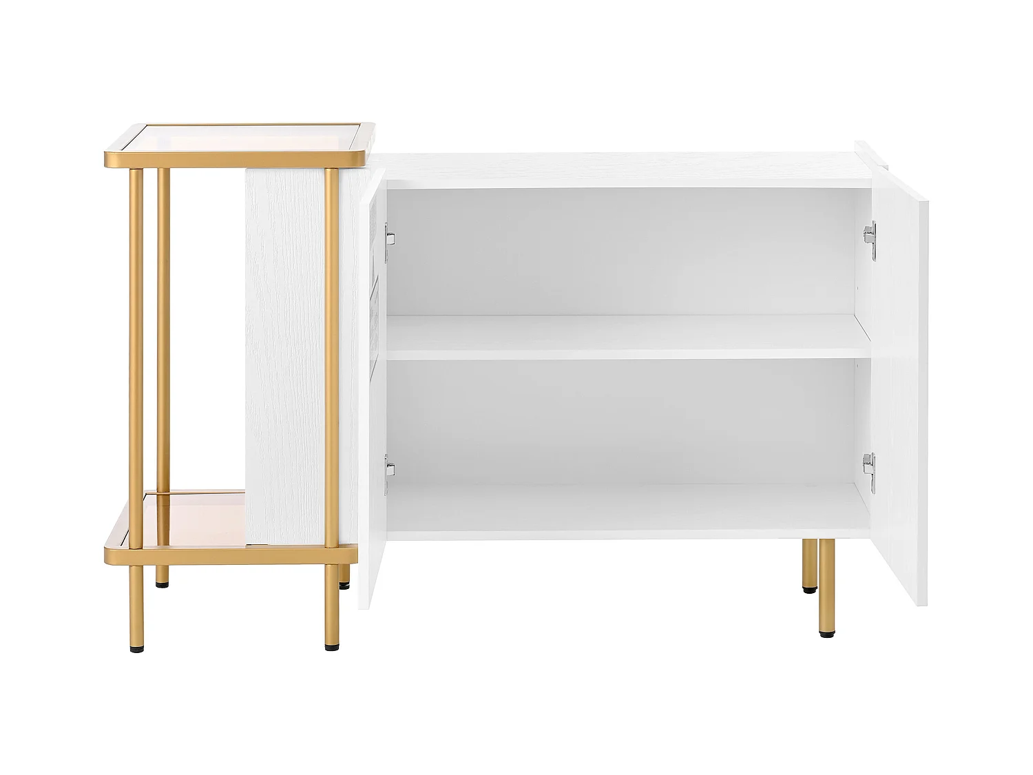 Buffet moderne 120x40x77.5cm - avec 2 portes - 2 compartiments ouverts - pieds en métal - panneau de particules - Blanc