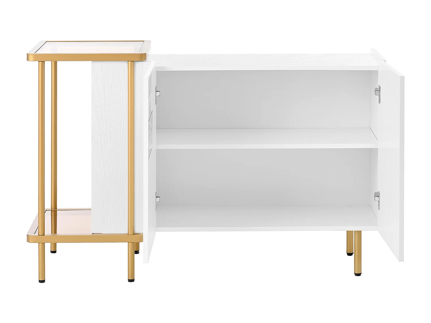 Buffet moderne 120x40x77.5cm - avec 2 portes - 2 compartiments ouverts - pieds en métal - panneau de particules - Blanc