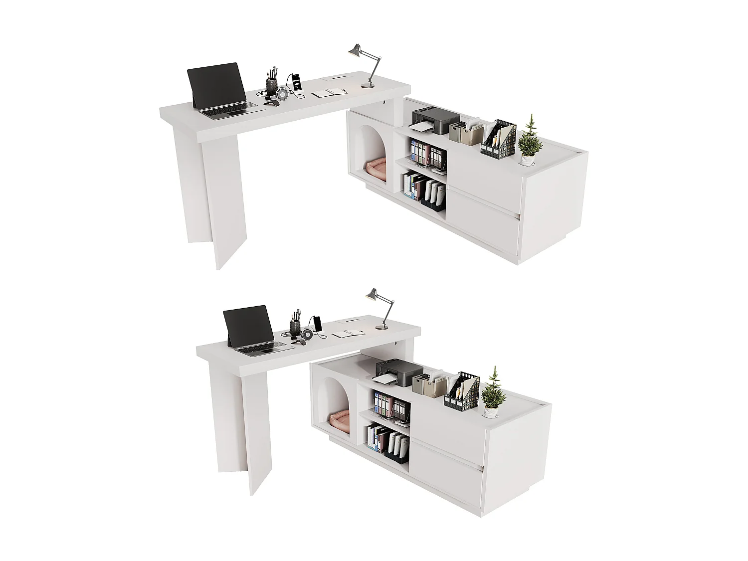 Eckschreibtisch 120×50×72 cm - mit Tierhaus - L-Form - 2 Schubladen - MDF - weiß