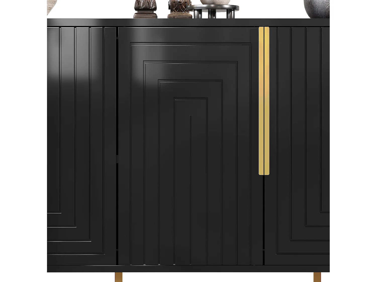 Buffet moderne 152x40x75cm - avec 4 portes - unique et des poignées et des pieds dorés - noir