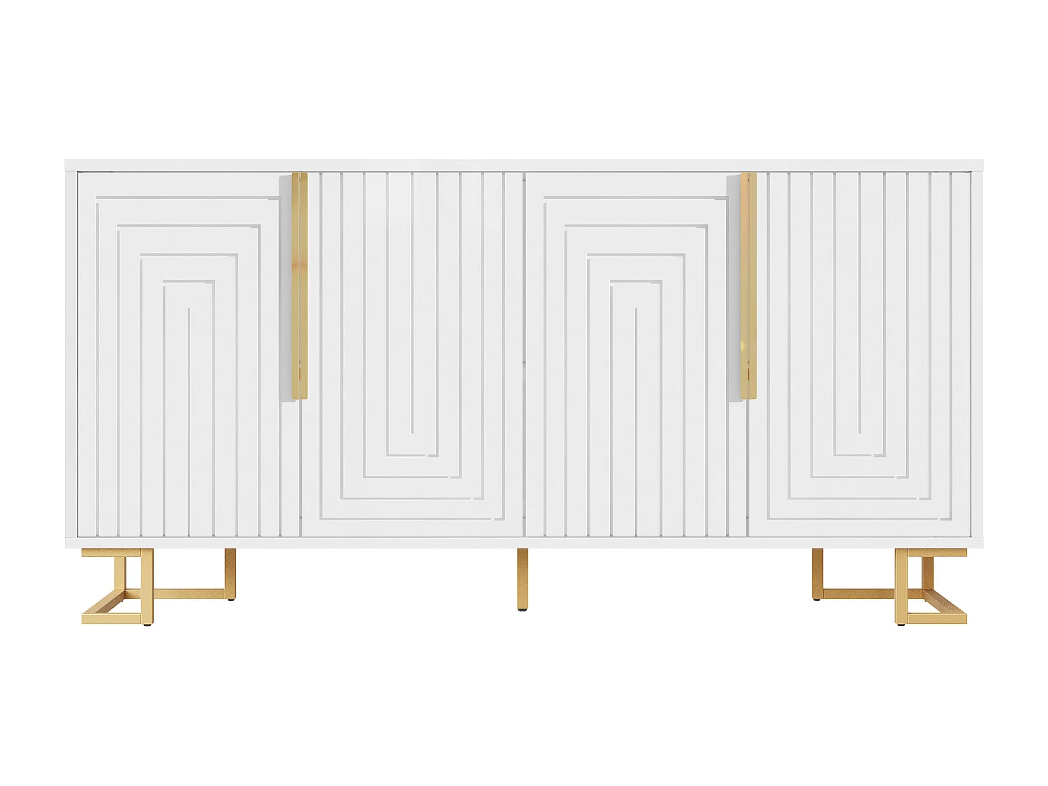 Modernes Sideboard 152×40×75 cm - mit 4 Türen - mit goldenen Griffen und Füßen - weiß