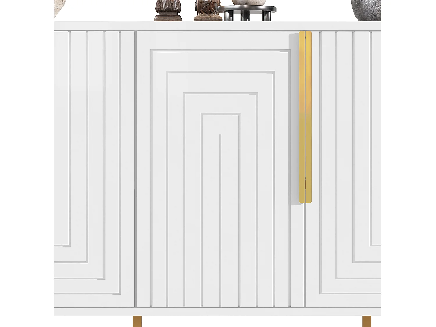 Modernes Sideboard 152×40×75 cm - mit 4 Türen - mit goldenen Griffen und Füßen - weiß