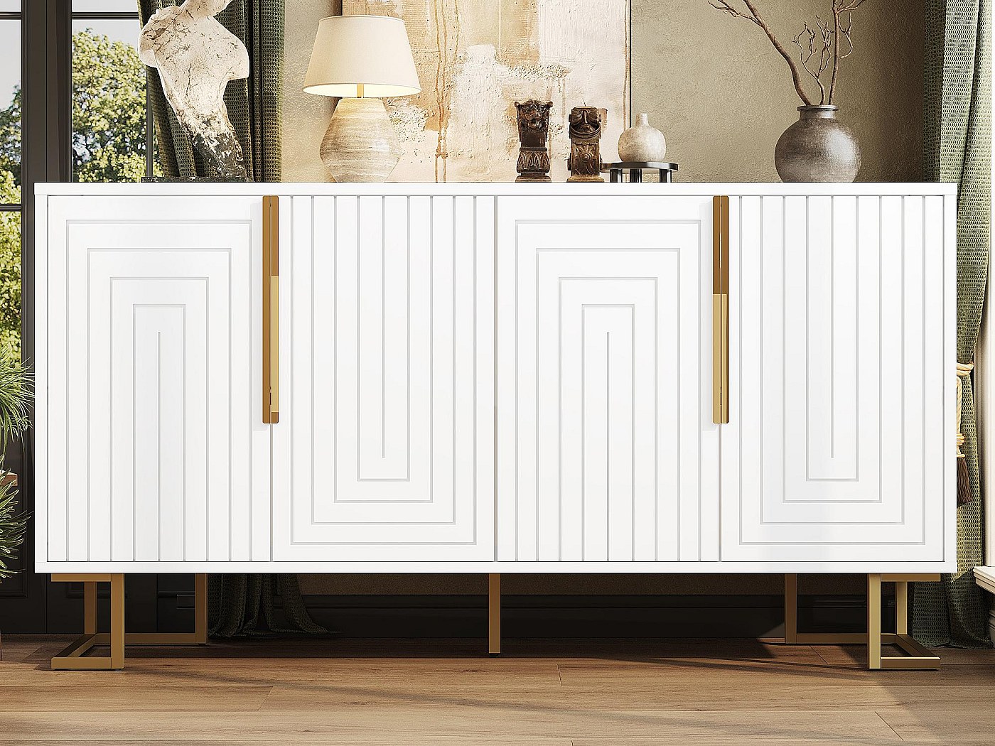 Buffet moderne 152x40x75cm - avec 4 portes - unique et des poignées et ...