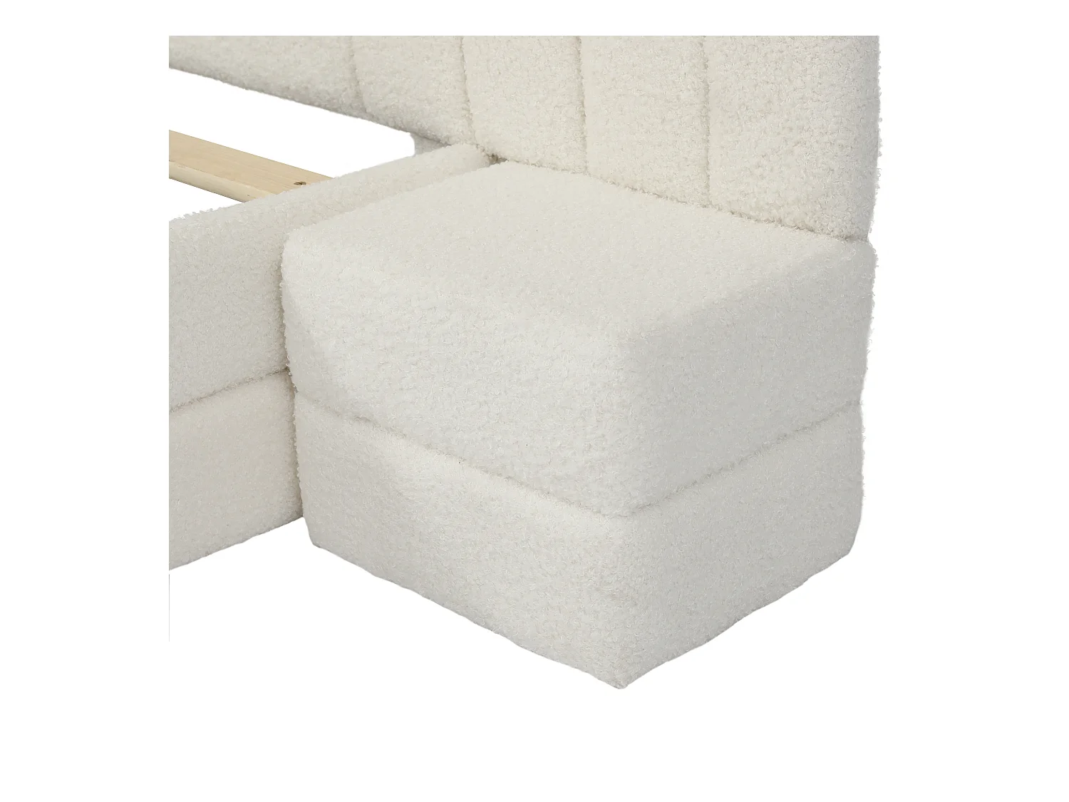 Lit simple rembourré 90x200 cm - tête de lit arc-en-ciel - avec 2 tables de chevet - Imitation laine - Beige (sans matelas)