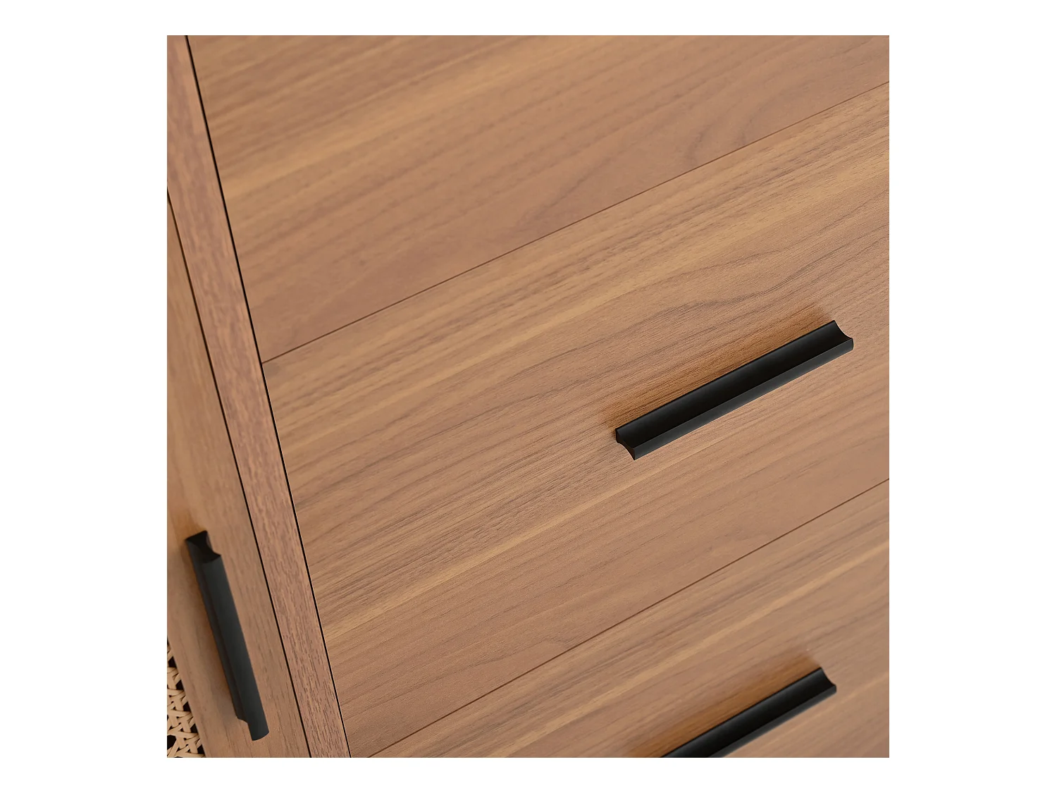 Buffet style campagnard 140x37x91cm - avec 2 portes coulissantes et 3 tiroirs - pieds en métal - panneau de particules - Naturel