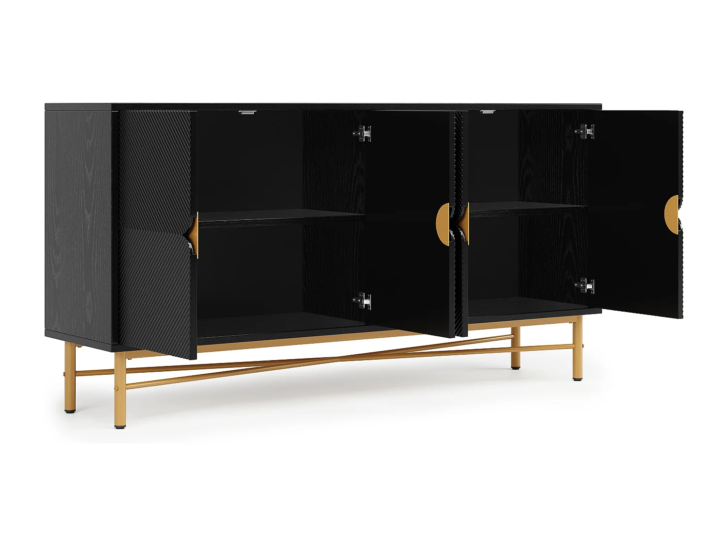 Modern sideboard 160x40x82cm - with 4 doors - metal legs - particleboard - Black