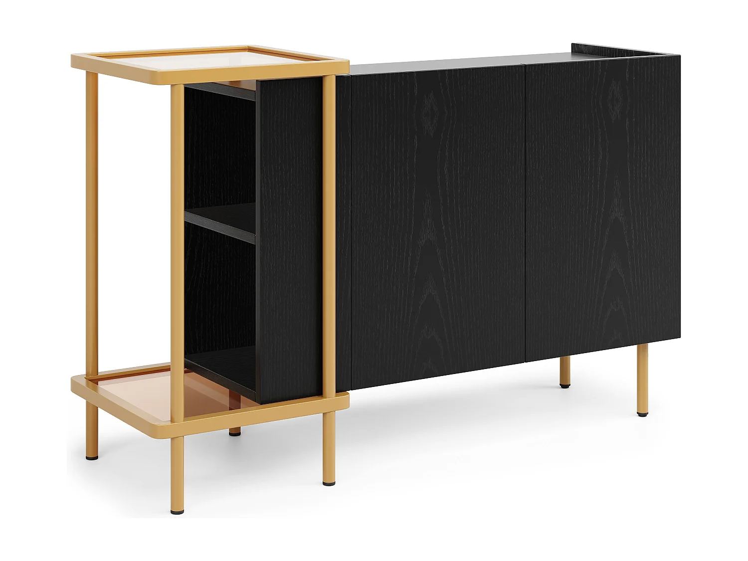 Buffet moderne 120x40x77.5cm - avec 2 portes - 2 compartiments ouverts - pieds en métal - panneau de particules - Noir