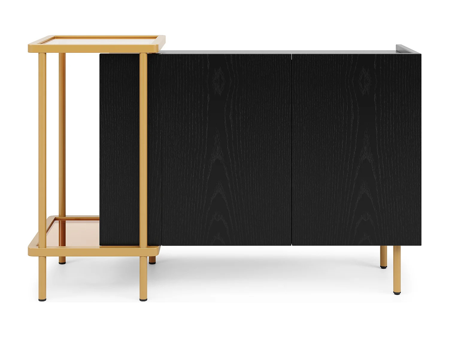 Buffet moderne 120x40x77.5cm - avec 2 portes - 2 compartiments ouverts - pieds en métal - panneau de particules - Noir