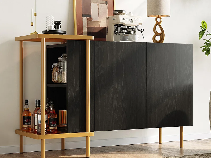 Credenza moderna 120×40×77,5 cm - con 2 ante - 2 scomparti aperti - gambe in metallo - pannello di particelle - nero