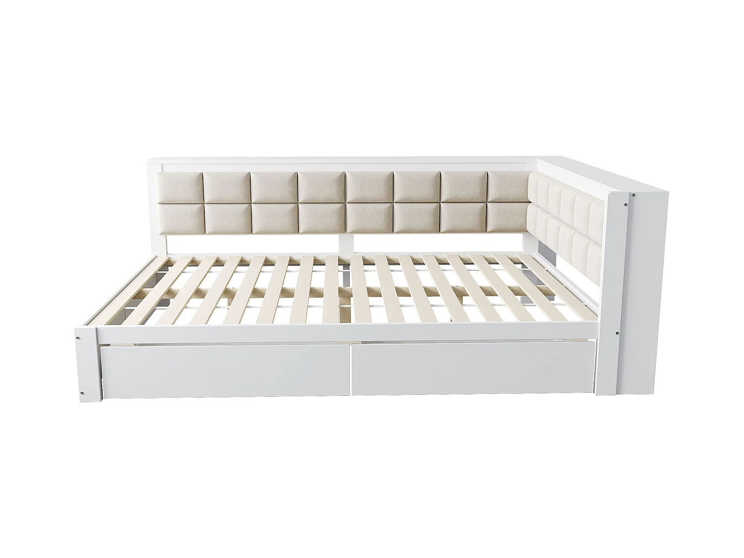 Canapé-lit 140x200 cm - avec dossier moelleux - avec 2 tiroirs - avec sommier à lattes - blanc (matelas non inclus)