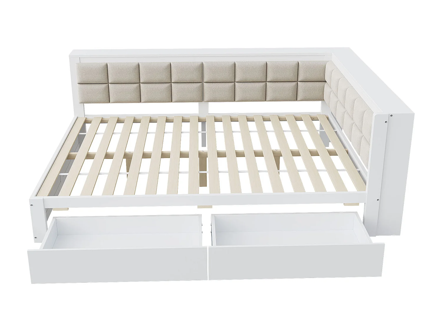 Divano letto 140×200 cm - con schienale imbottito - con 2 cassetti - con rete a doghe - bianco (materasso non incluso)