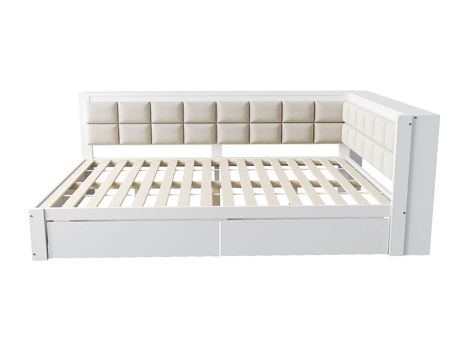 Divano letto 140×200 cm - con schienale imbottito - con 2 cassetti - con rete a doghe - bianco (materasso non incluso)