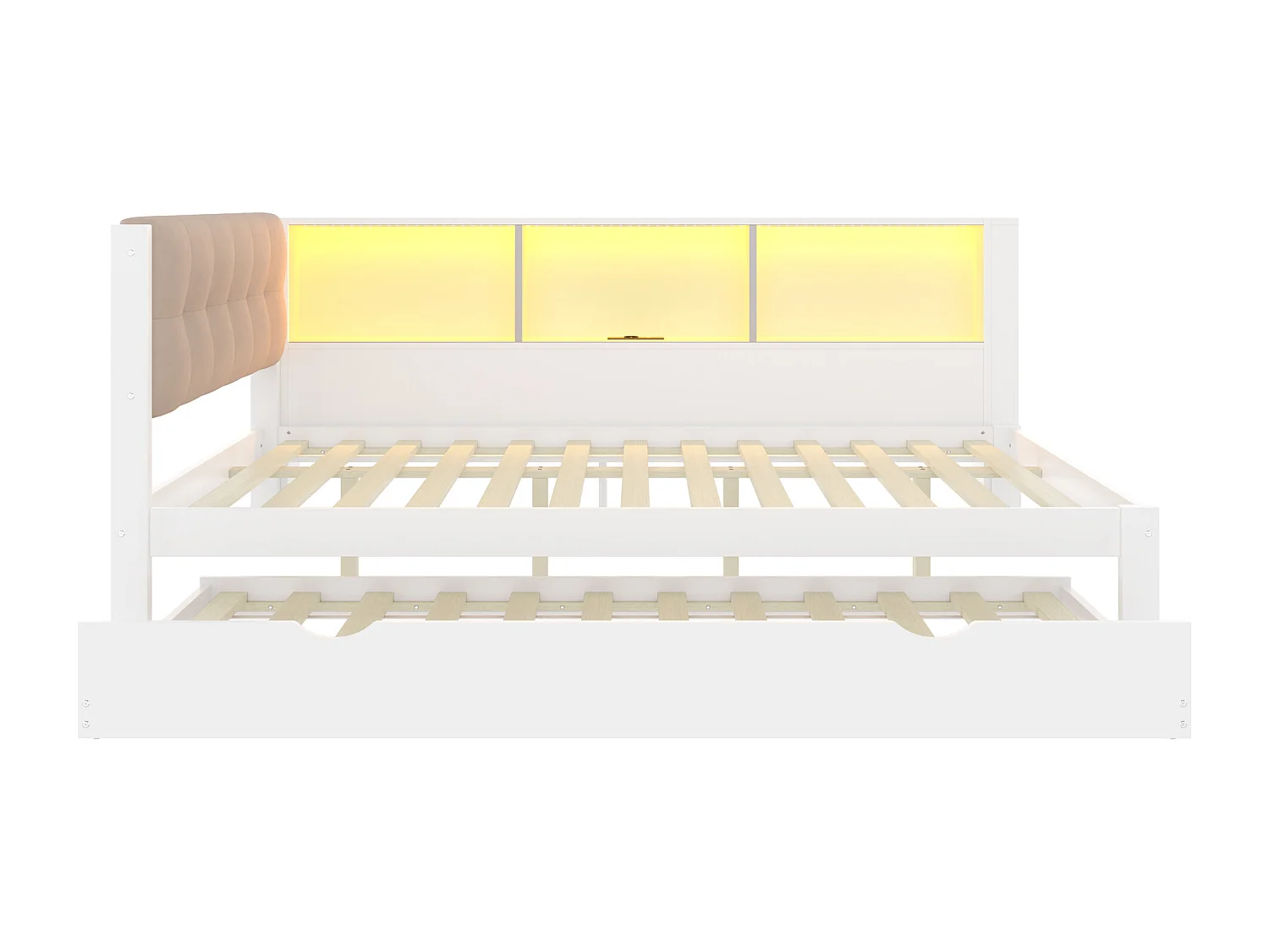 Canapé-lit 140x200 cm - avec lit gigogne - avec bande lumineuse LED - avec port USB - blanc (matelas non inclus)