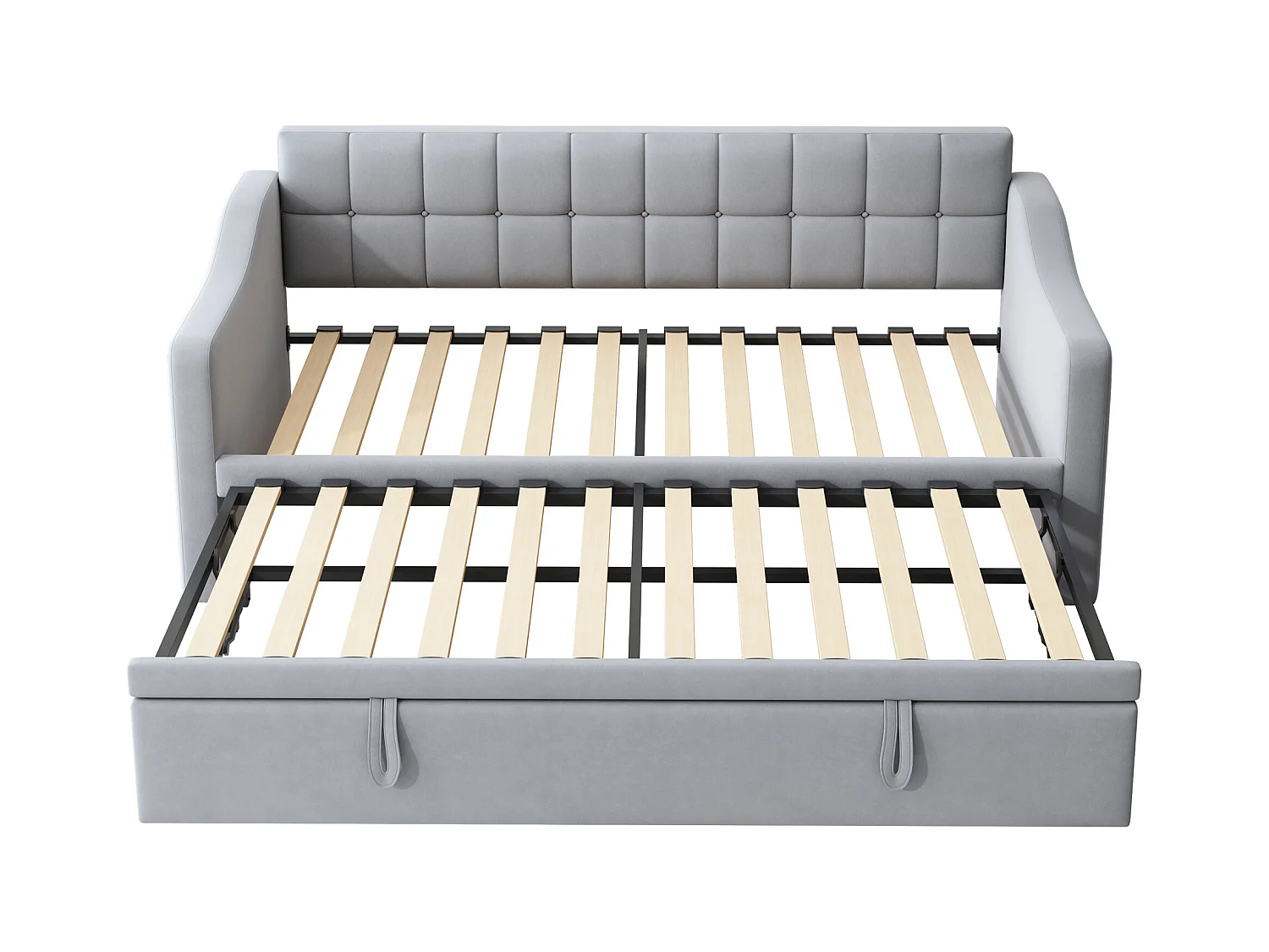 Canapé-lit capitonné 90/180x190 cm - velours - avec prise de courant - poche de rangement - Gris clair (matelas non inclus)