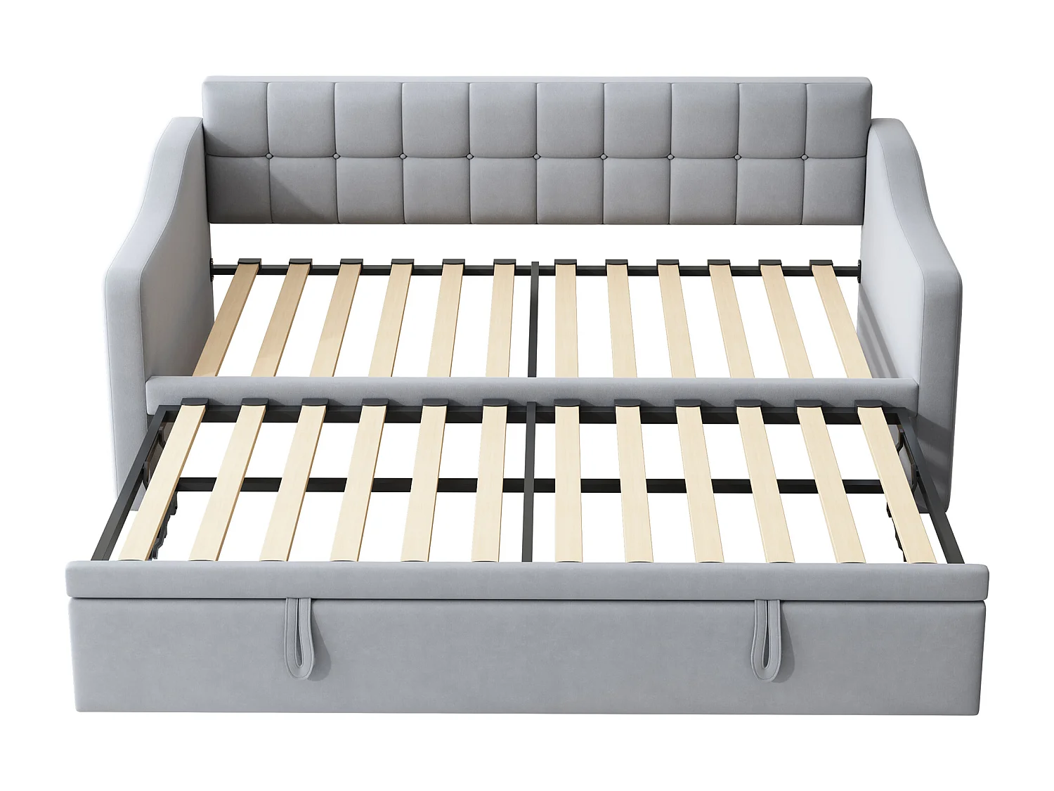 Kanapa rozkładana tapicerowana 90/180×190 cm - aksamit - z gniazdkiem - z kieszenią przechowawczą - jasnoszara (materac nie jest zawarty)