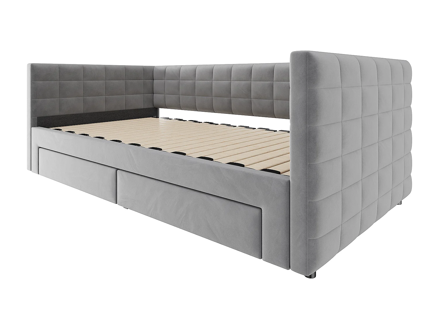 Canapé-lit rembourré 90x190 cm - avec 2 tiroirs - avec sommier à lattes - gris (matelas non inclus)