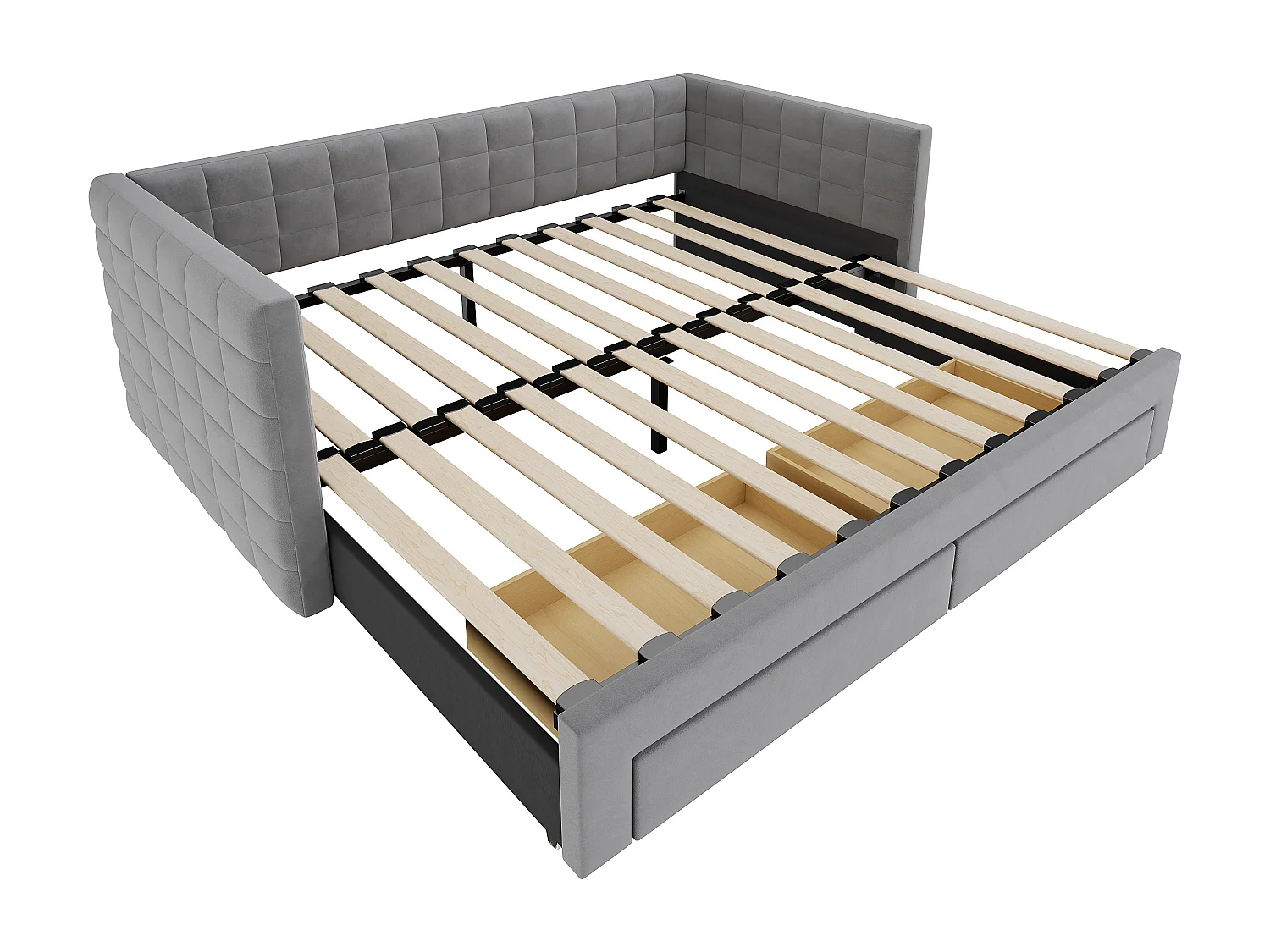 Schlafsofa mit Polsterung 90×190 cm - mit 2 Schubladen - mit Lattenrost - grau (Matratze nicht inbegriffen)