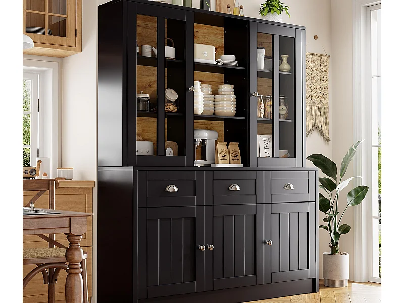 Moderne keukenbuffet 140×38,5×175 cm - met 5 deuren en 3 laden en 9 planken - zwart