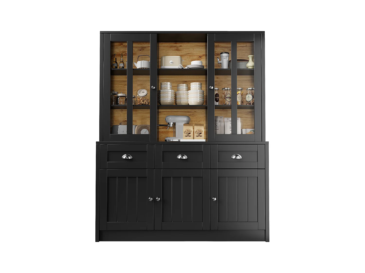 Buffet de cuisine moderne 140x38.5x175 cm - 5 portes + 3 tiroirs + 9 étagères - noir