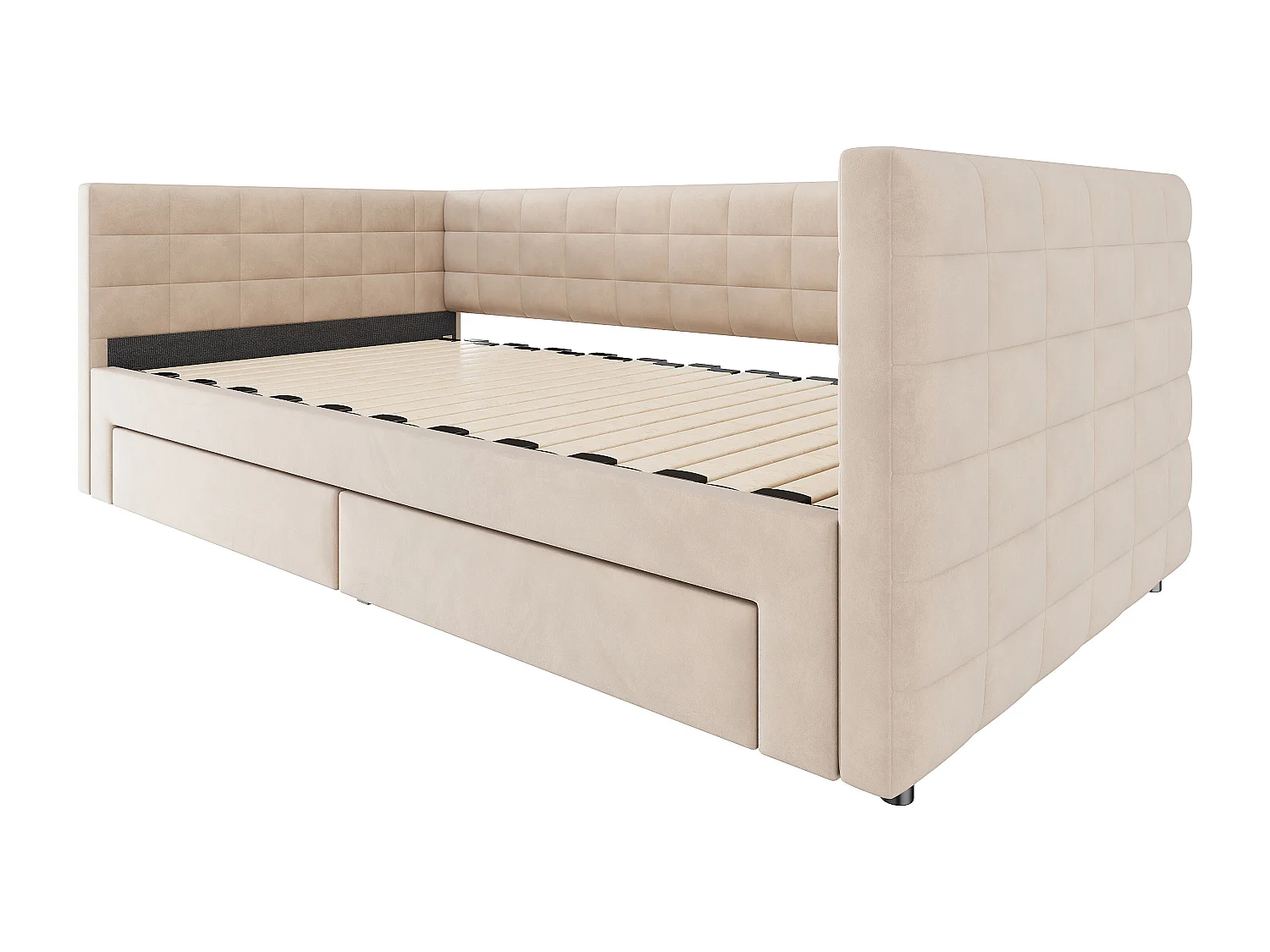 Canapé-lit rembourré 90 x 190 cm - avec 2 tiroirs - avec sommier à lattes - beige (matelas non inclus)