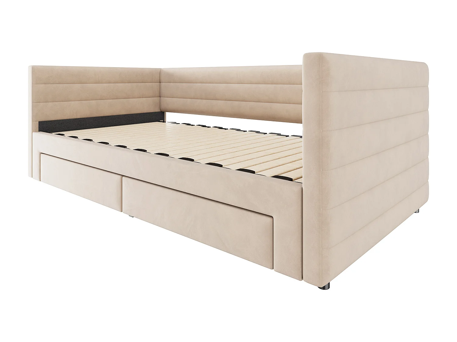 Canapé-lit rembourré 90 x 190 cm - avec 2 tiroirs - avec sommier à lattes - beige (matelas non inclus)