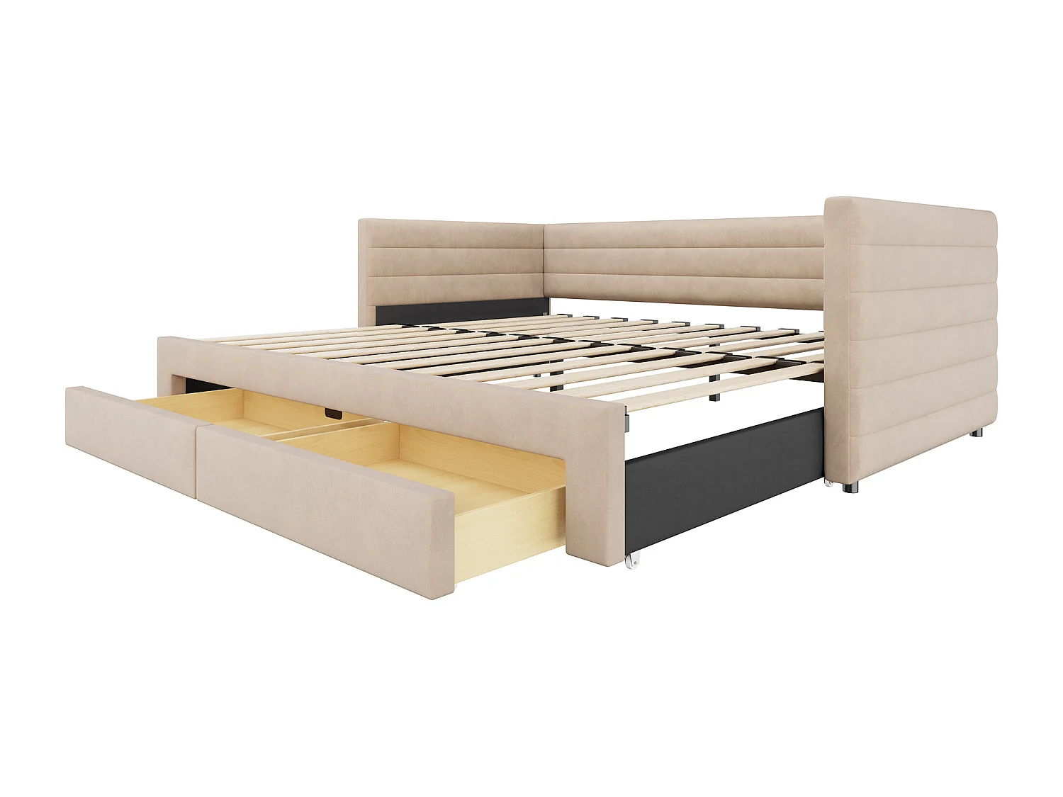 Canapé-lit rembourré 90 x 190 cm - avec 2 tiroirs - avec sommier à lattes - beige (matelas non inclus)