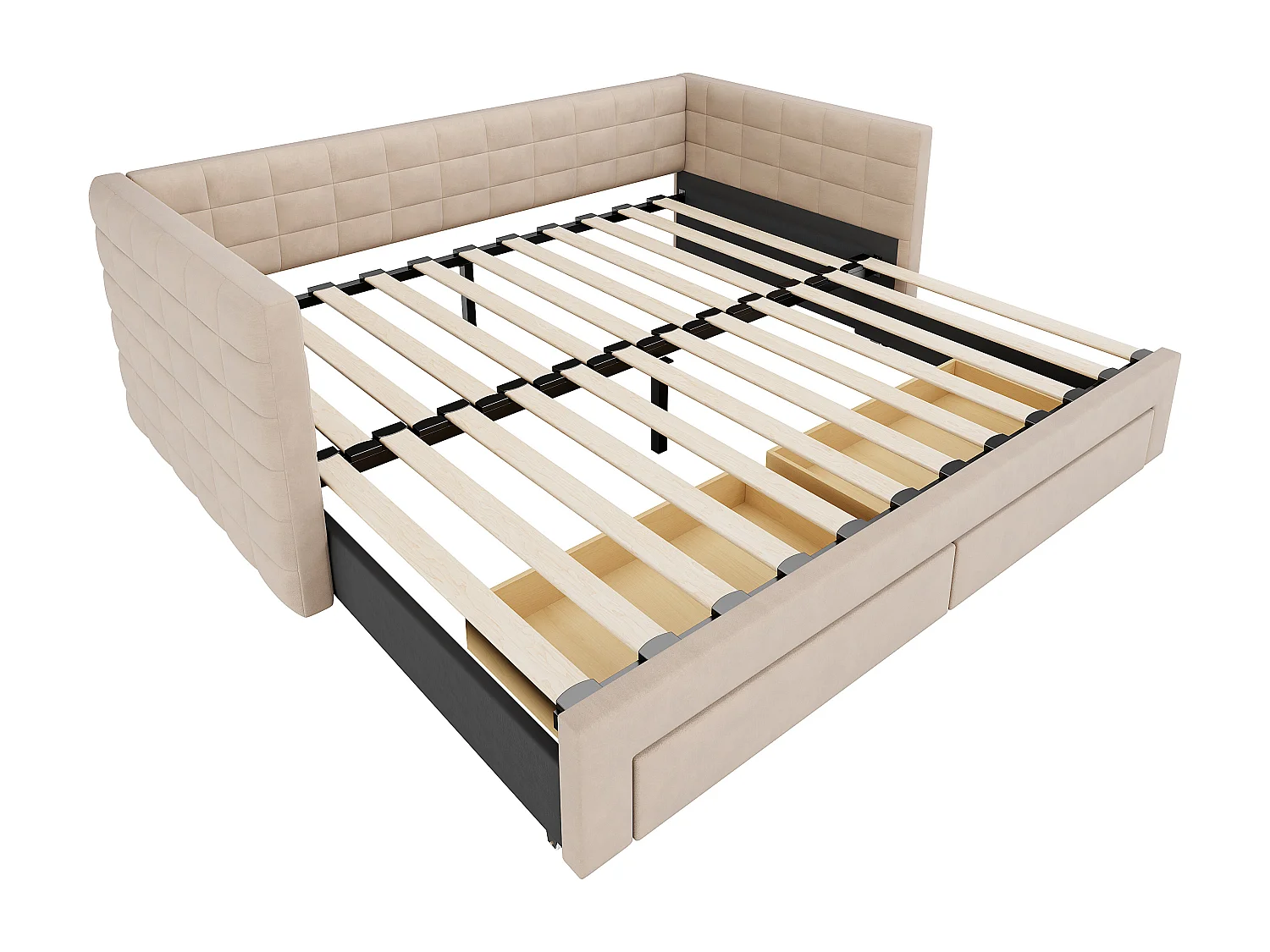 Schlafsofa mit Polsterung 90×190 cm - mit 2 Schubladen - mit Lattenrost - beige (Matratze nicht inbegriffen)