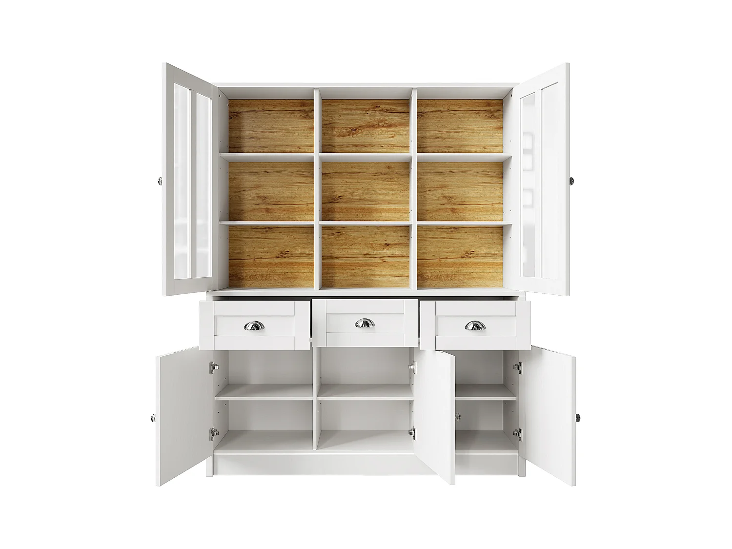 Buffet de cuisine moderne 140x38.5x175 cm - 5 portes + 3 tiroirs + 9 étagères - blanc