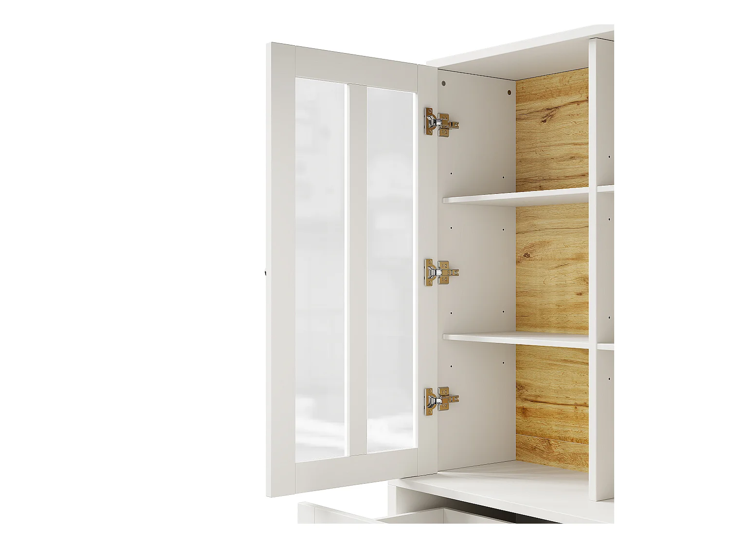 Buffet de cuisine moderne 140x38.5x175 cm - 5 portes + 3 tiroirs + 9 étagères - blanc
