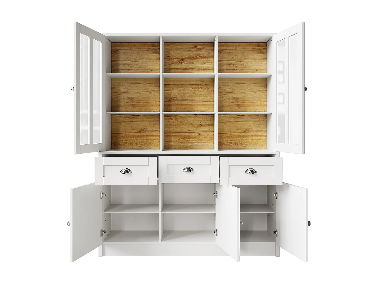 Buffet de cuisine moderne 140x38.5x175 cm - 5 portes + 3 tiroirs + 9 étagères - blanc
