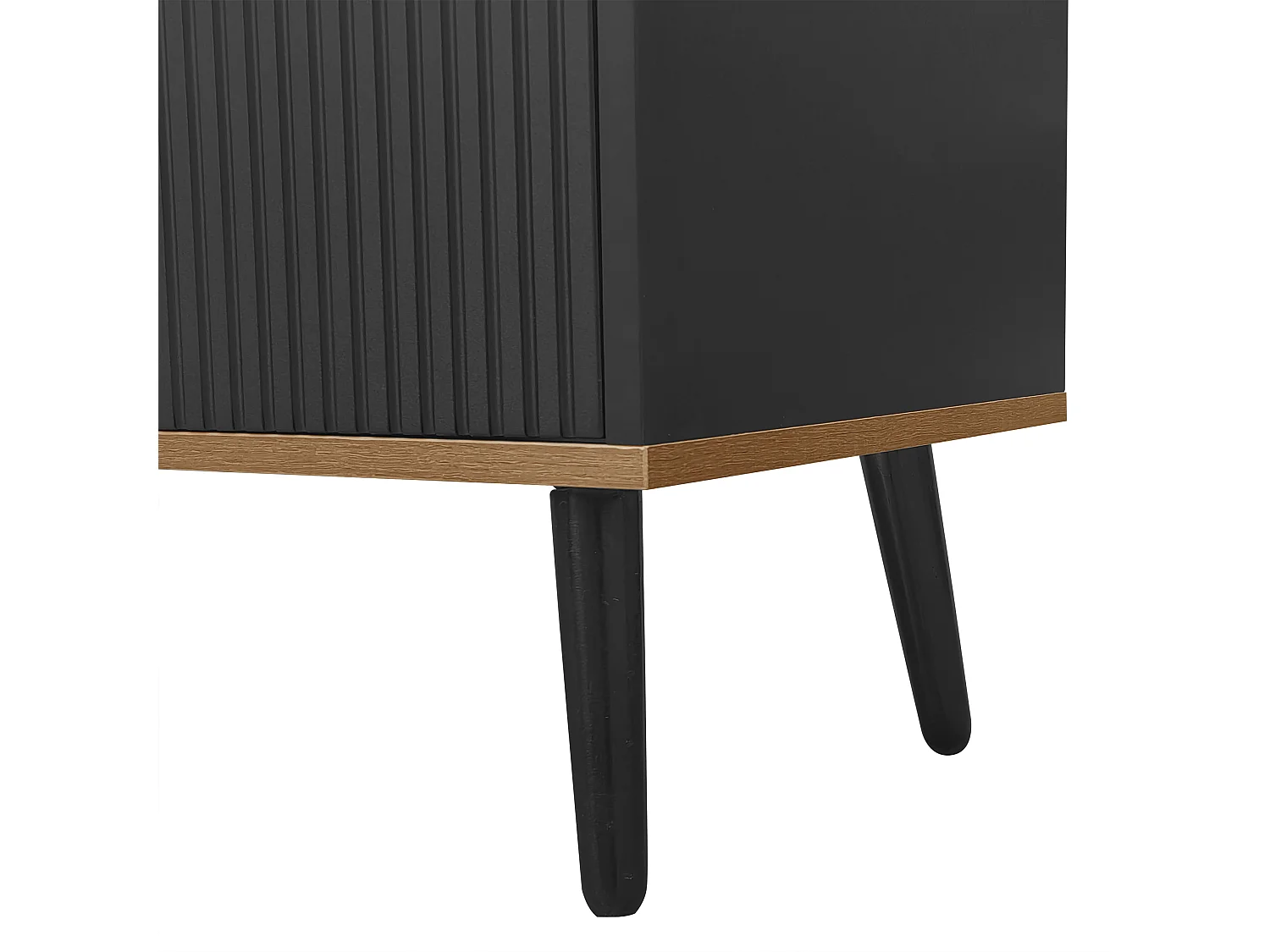 TV-Schrank 160×39×49,5 cm - mit 3 Türen - Holzoptik - Massivholzfüße - MDF + Spanplatte - schwarz und natur