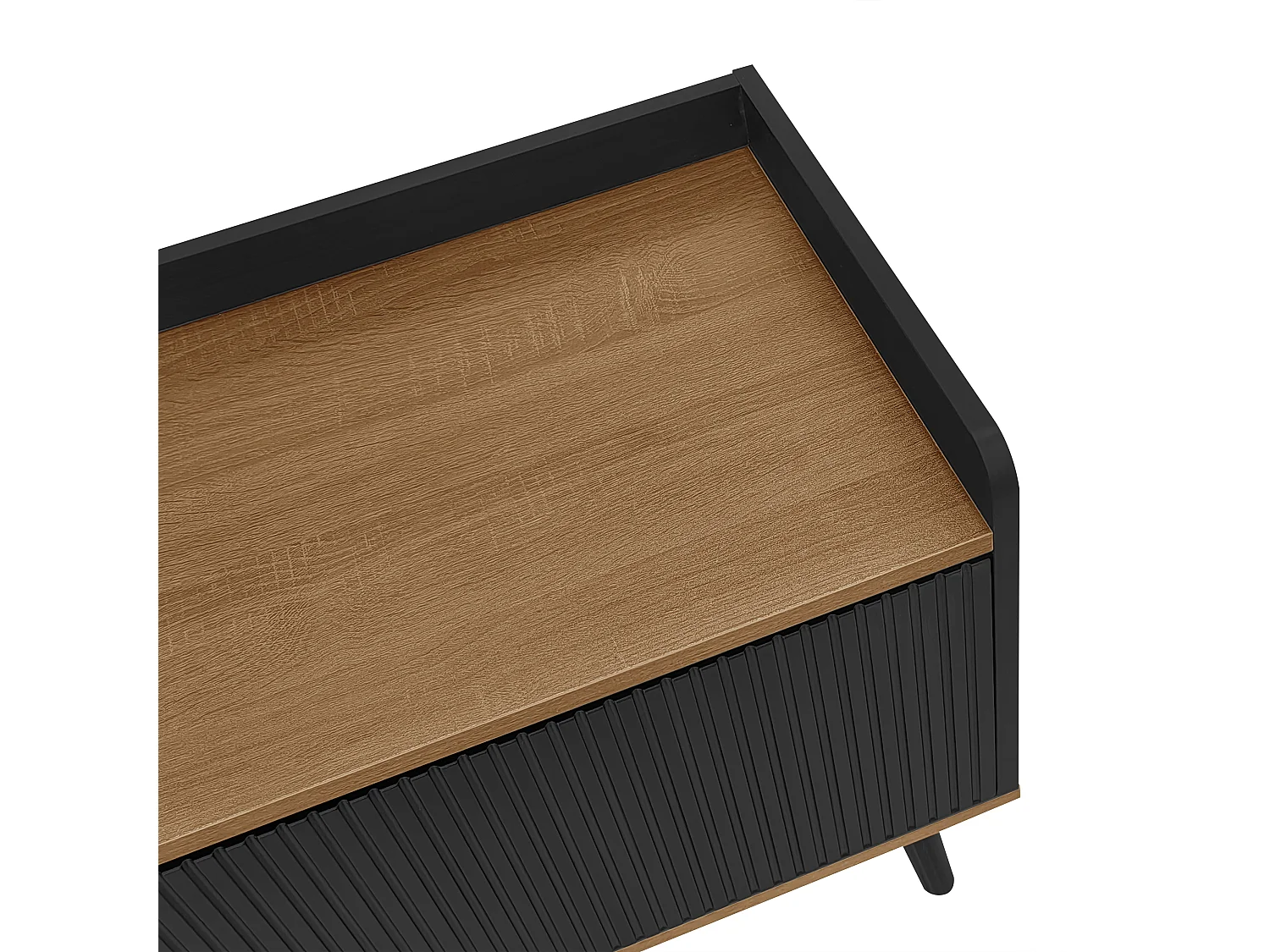 TV-Schrank 160×39×49,5 cm - mit 3 Türen - Holzoptik - Massivholzfüße - MDF + Spanplatte - schwarz und natur