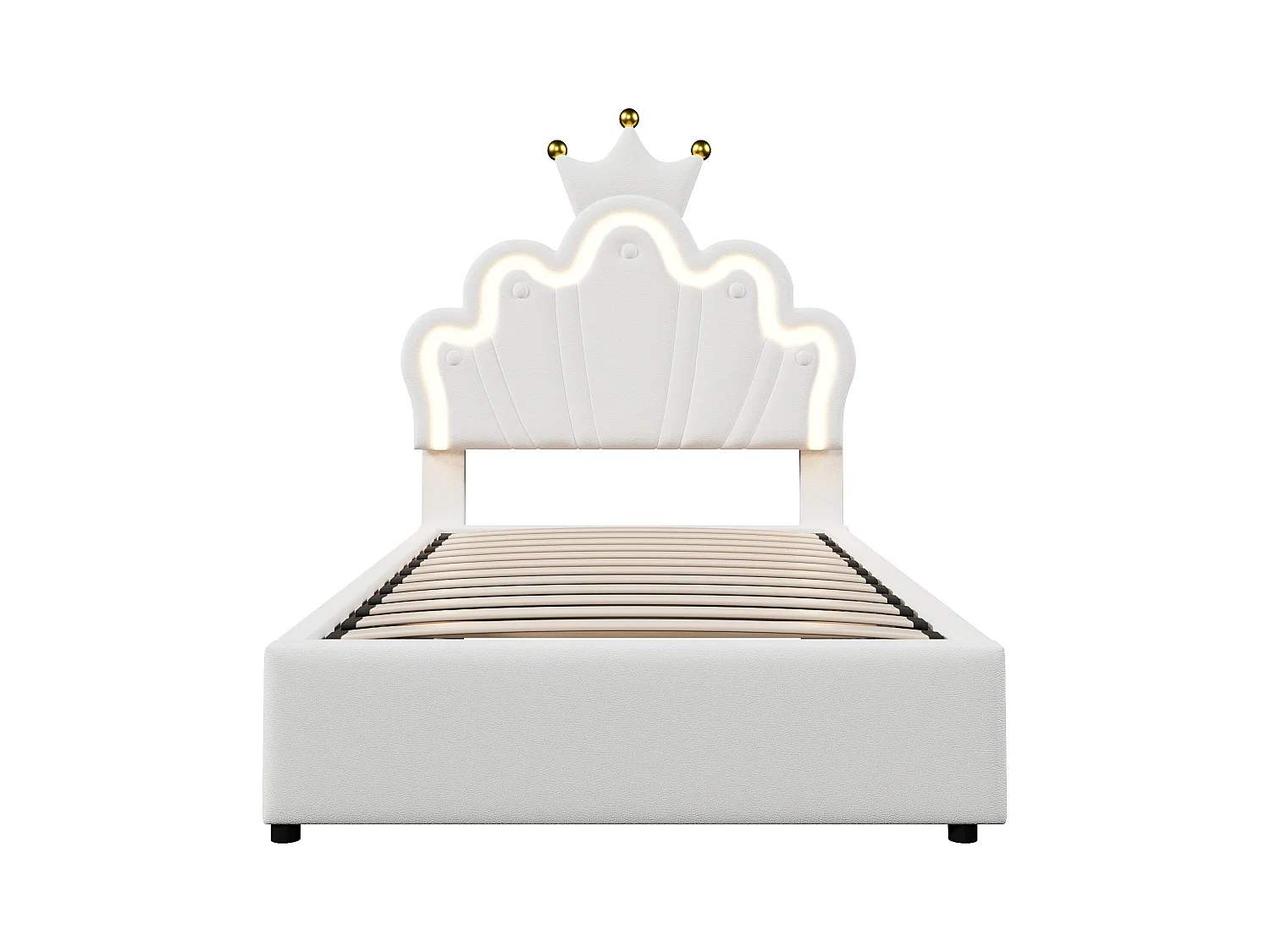 Lit enfant rembourré 90 x 200 cm - lit coffre - avec bande lumineuse LED - tête de lit réglable - blanc (matelas non inclus)