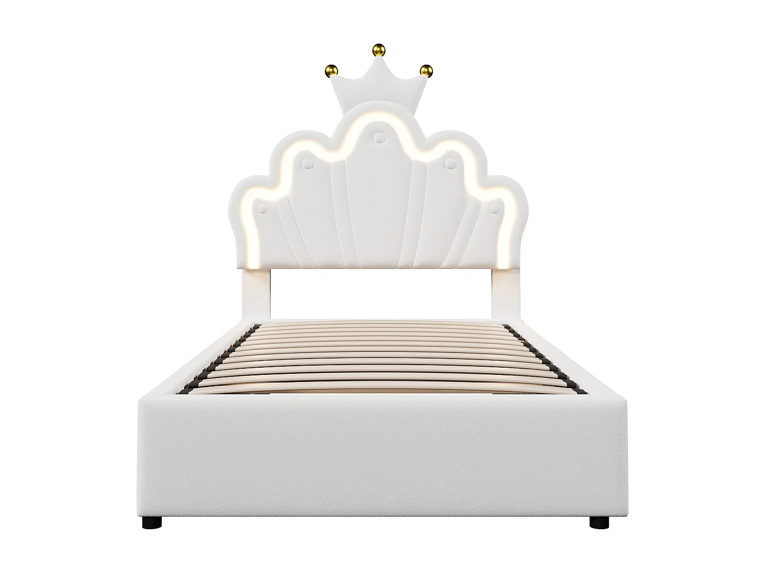 Letto per bambini imbottito 90×200 cm - letto contenitore - con striscia LED luminosa - testiera regolabile - bianco (materasso non incluso)