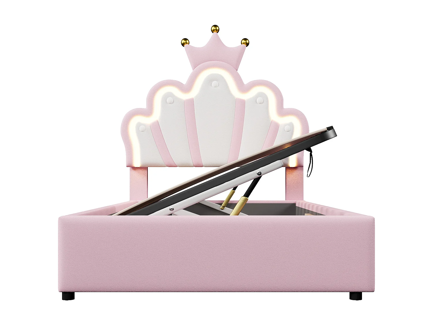 Lit enfant rembourré 90 x 200 cm - lit coffre - avec bande lumineuse LED - tête de lit réglable - rose (matelas non inclus)