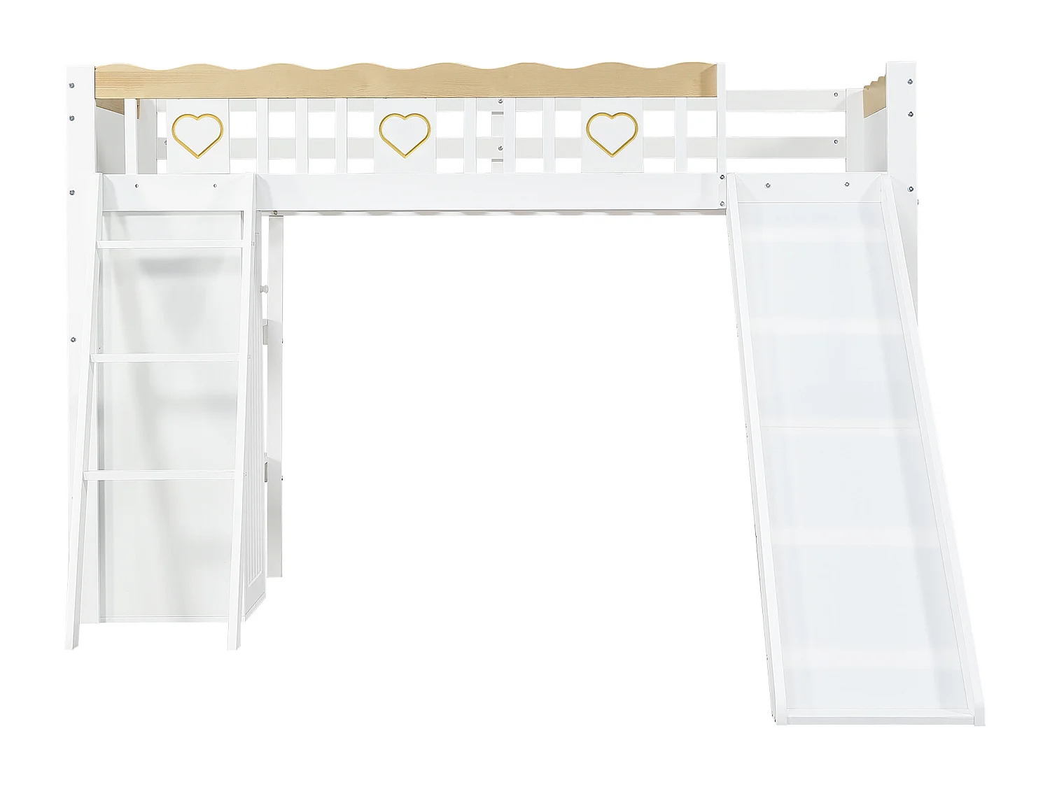 Kinder-Hochbett 90×200 cm - mit Schrank und Fächern - mit Kinderrutsche - Massivholz + MDF - weiß (Matratze nicht inbegriffen)