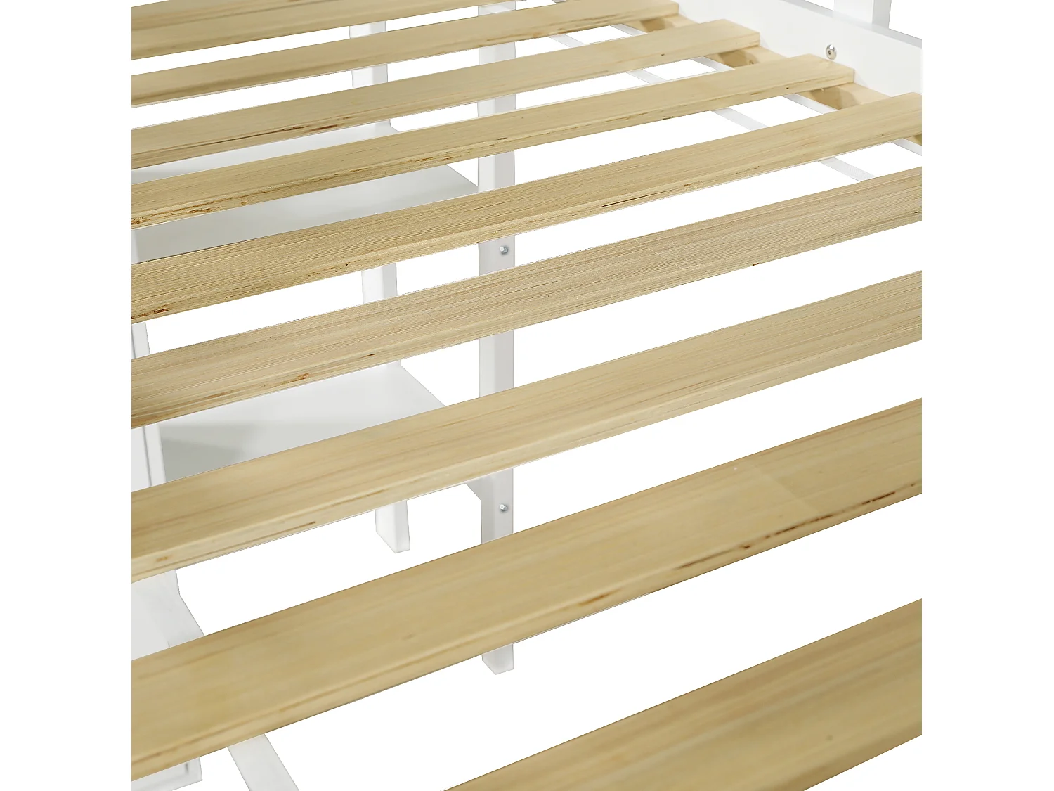 Loftseng 90x200 cm - med garderobe og skabe - med rutchebane - massivt træ + MDF - Hvid (madras medfølger ikke)