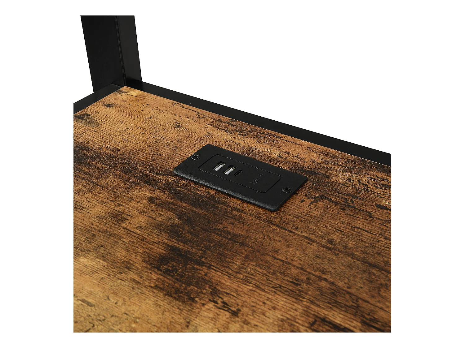 Lit mezzanine 120x200 cm - avec port de charge - avec bureau et étagère de rangement - avec cintre - Métal + MDF - Noir + Naturel