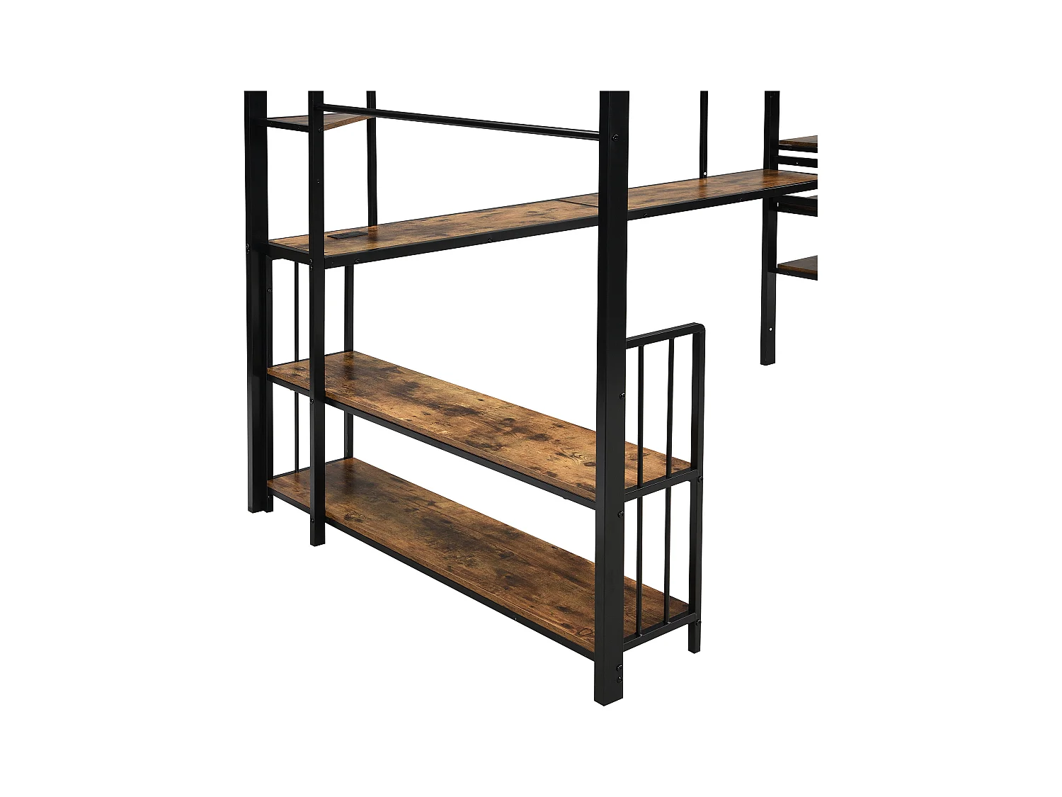 Lit mezzanine 120x200 cm - avec port de charge - avec bureau et étagère de rangement - avec cintre - Métal + MDF - Noir + Naturel