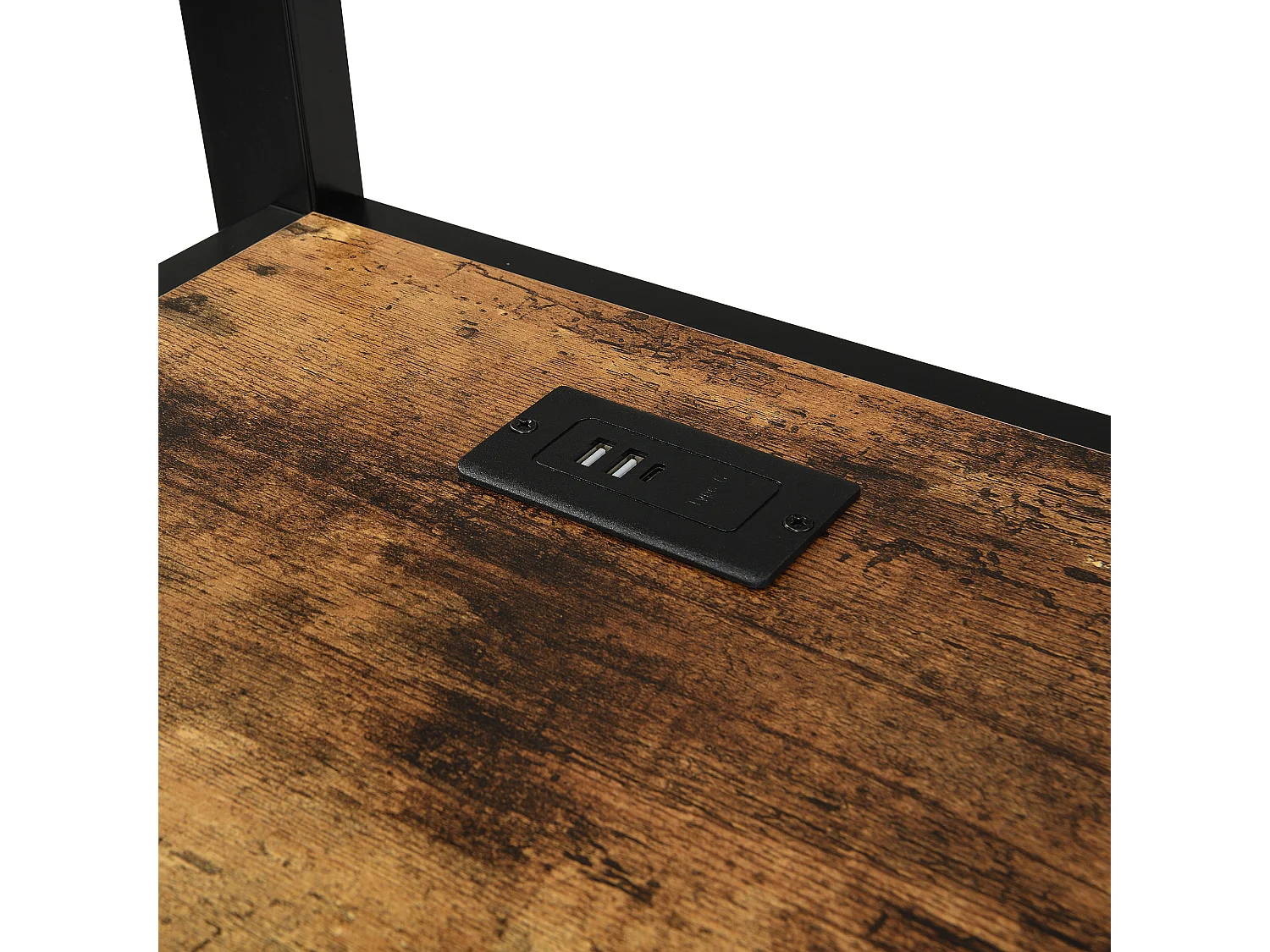 Lit mezzanine 120x200 cm - avec port de charge - avec bureau et étagère de rangement - avec cintre - Métal + MDF - Noir + Naturel