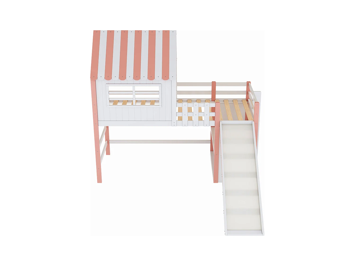 Lit enfanté 90x200 cm - avec échelle de sécurité - avec toboggan - avec compartiment de rangement - rose (matelas non inclus)