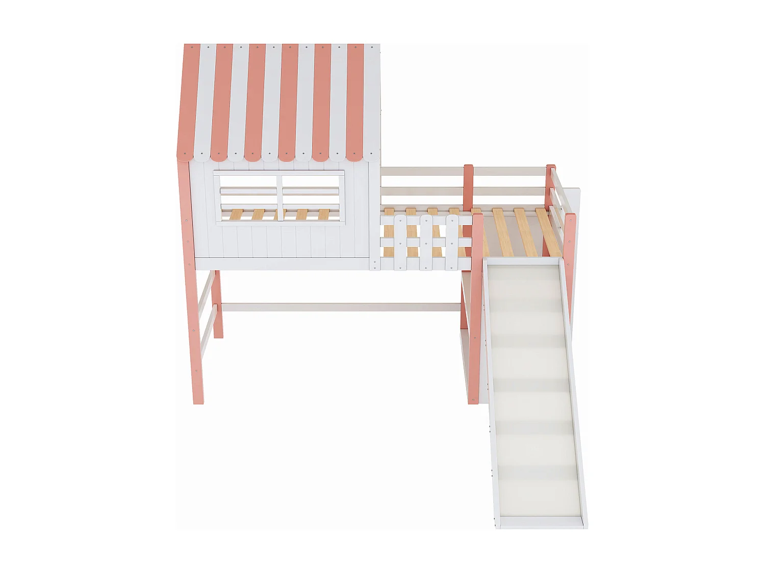 Lit enfanté 90x200 cm - avec échelle de sécurité - avec toboggan - avec compartiment de rangement - rose (matelas non inclus)